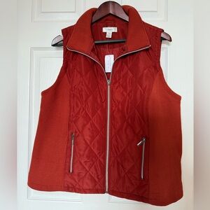 New CJ Banks Women's Quilted Brick Red Casual Vest